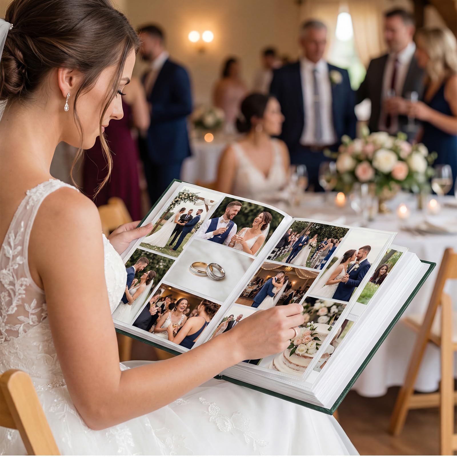 Hochzeits-Fotoalbum, grünes Hochzeits-Scrapbook mit 400 Taschen für horizontale und vertikale Fotos (10,2 x 15,2 cm), Leinen-Hochzeitsalbum für personalisierte, Familienjubiläum/Paargeschenke
