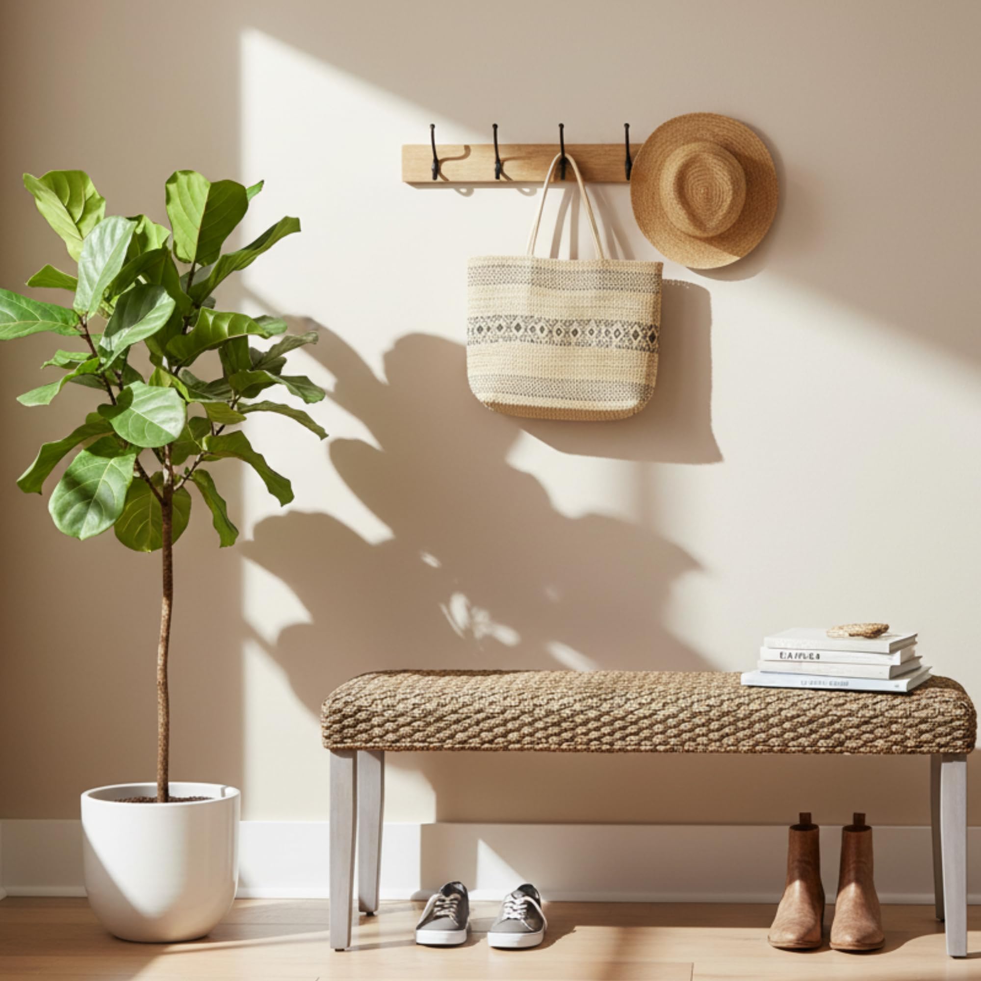 AV CONNECT Solid Wood Acacia Bench with Natural Woven Seat, Boho Bench Entryway, Wood Bench for Living Room, Porch Lawn Garden Yard or Entryway (Plait