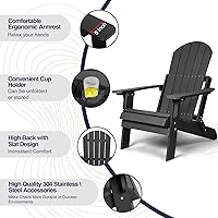 Vista 5 de Silla Adirondack plegable, sillas de plástico resistentes a todo tipo de clima, con soporte para tazas, se pliega o despliega fácilmente en 1