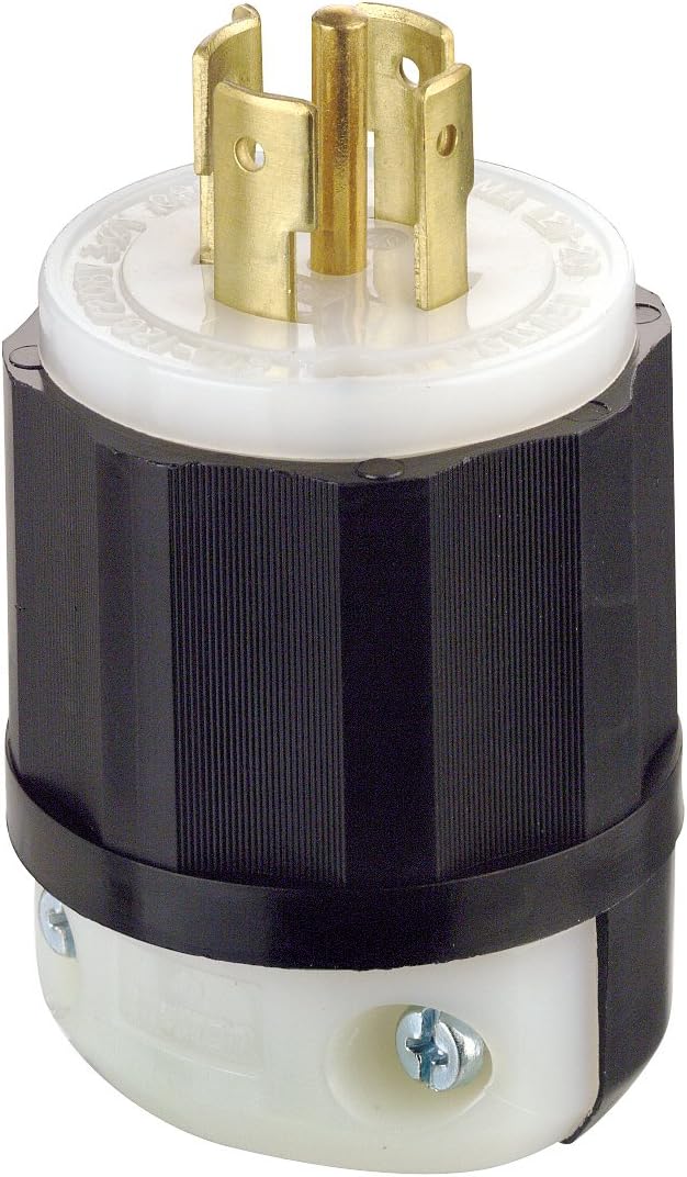 Leviton 2511 20 Amp, 120/208 Volt 3PY, NEMA L21-20P, 4P, 5W, Locking Plug, Industrial Grade, Grounding - Black-White