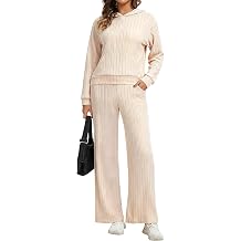 Womens 2 Piece Lounge Sets Fall Outfits Ribbed Knit Matching Hoodie Travel Set Fall 2025 Sweatsuits Pajama Sets