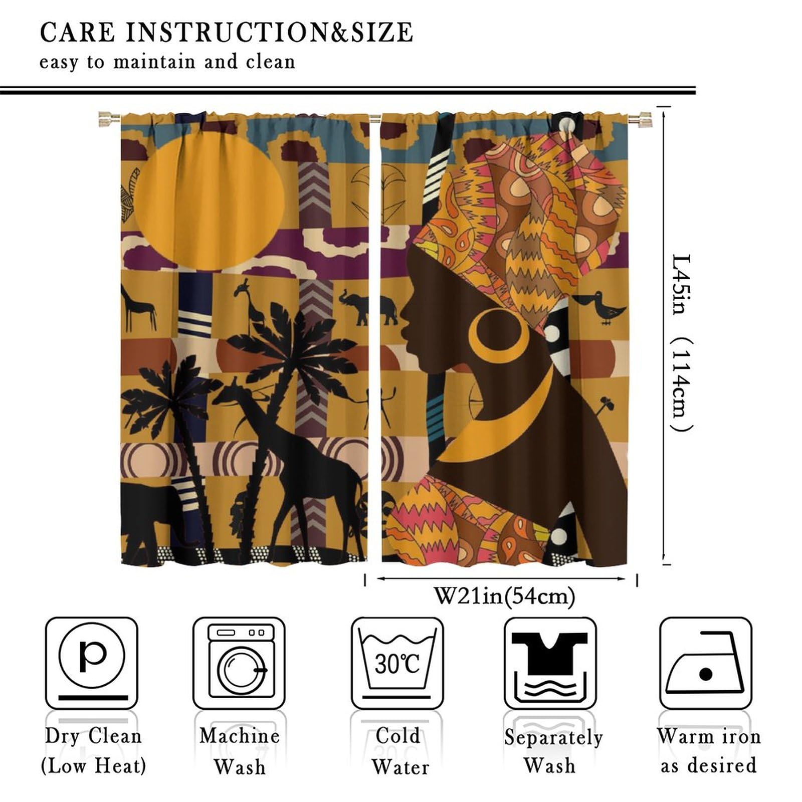 JESTRONRY Black Girl Curtains for Living Room,African Woman Window Treatments Kids Bedroom Curtain,Tropical Landscape Style Home Decor Blackout Drapes W42xL45in