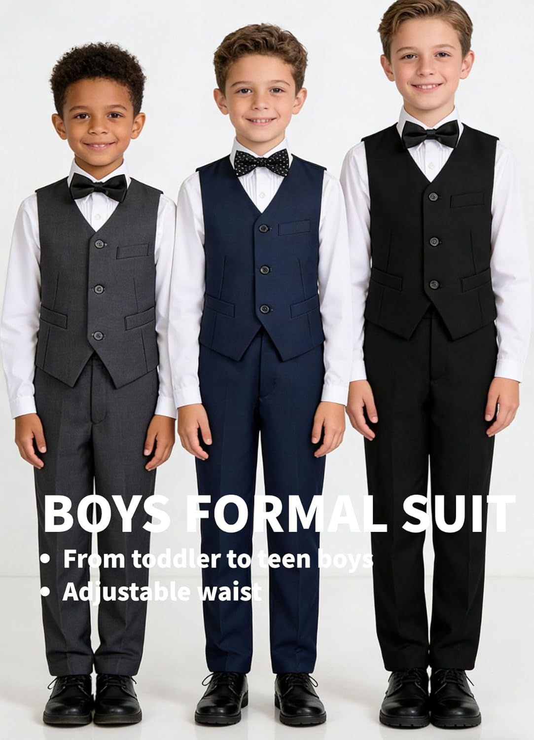 Boys Suit Set Formal Dress Shirt with Bowtie Vest Pants Toddler Boy Tuxedo Suits - Image 4