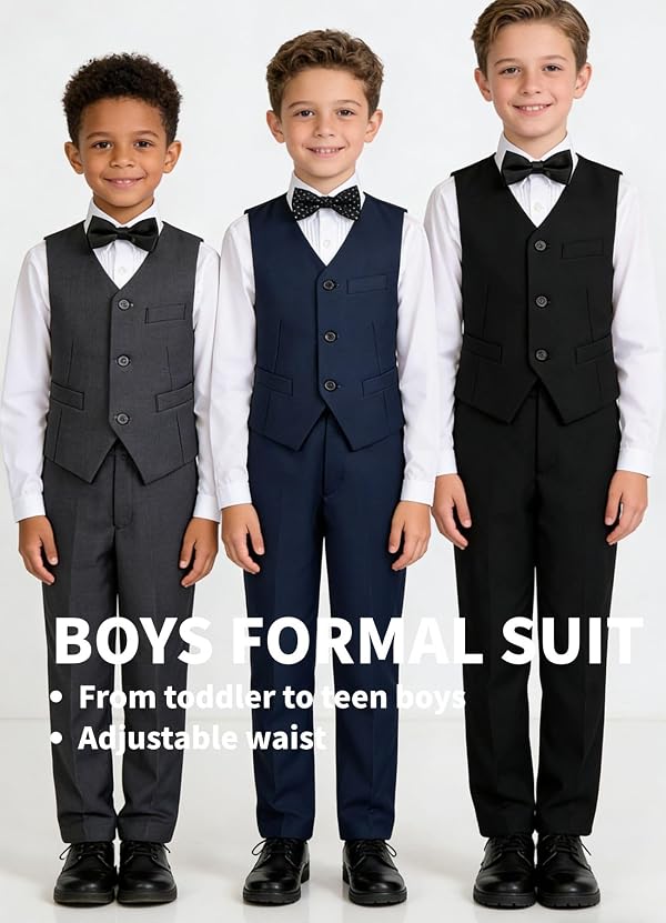 Addneo Suits for Boys Easter Outfits Kids Suit Black Dress Pants Vest White Shirt Boys Suits Size 4T by Addneo - Image 3