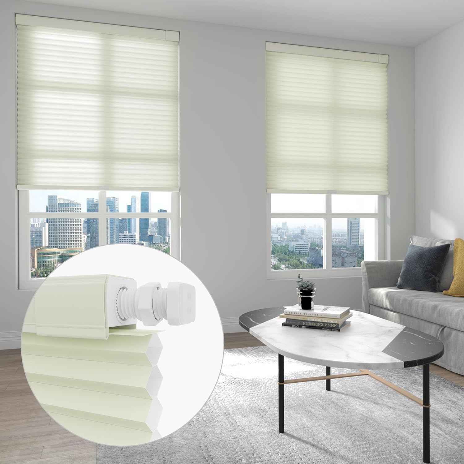 Changshade Custom No Drill No Tools Cordless Cellular Shades Light Filtering, 1.5” Honeycombs Blinds for Window, Room Darkening Cellular Shades, Thermal Insulated Blinds for Indoor Windows, Beige