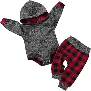 ODASIRA Newborn Baby Boy Clothes Fall Winter Infant Outfits Long Sleeve Hoodie Romper + Red Plaid Pants Set