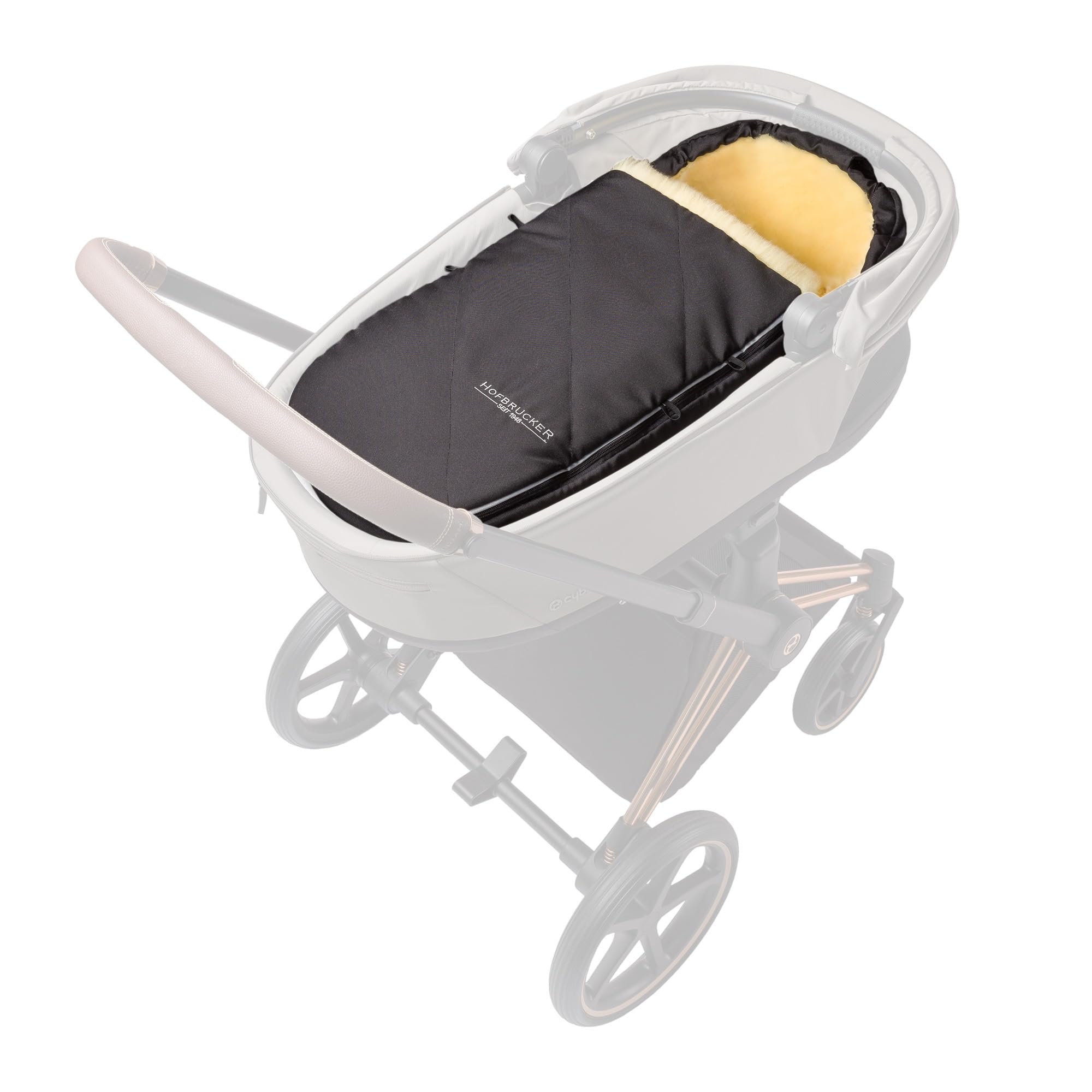 Hofbrucker® Premium Kinderwagen Fußsack Toni für Herbst/Winter/Frühjar aus Lammfell für Kinderwagenwanne & Maxi Cosi 0-10 Monate mit abnehmbaren Deckel Made in Germany (schwarz) | Fußsack für Herbst/Winter/Frühjahr für Kinderwagenwanne & Maxi Cosi ab Gebu