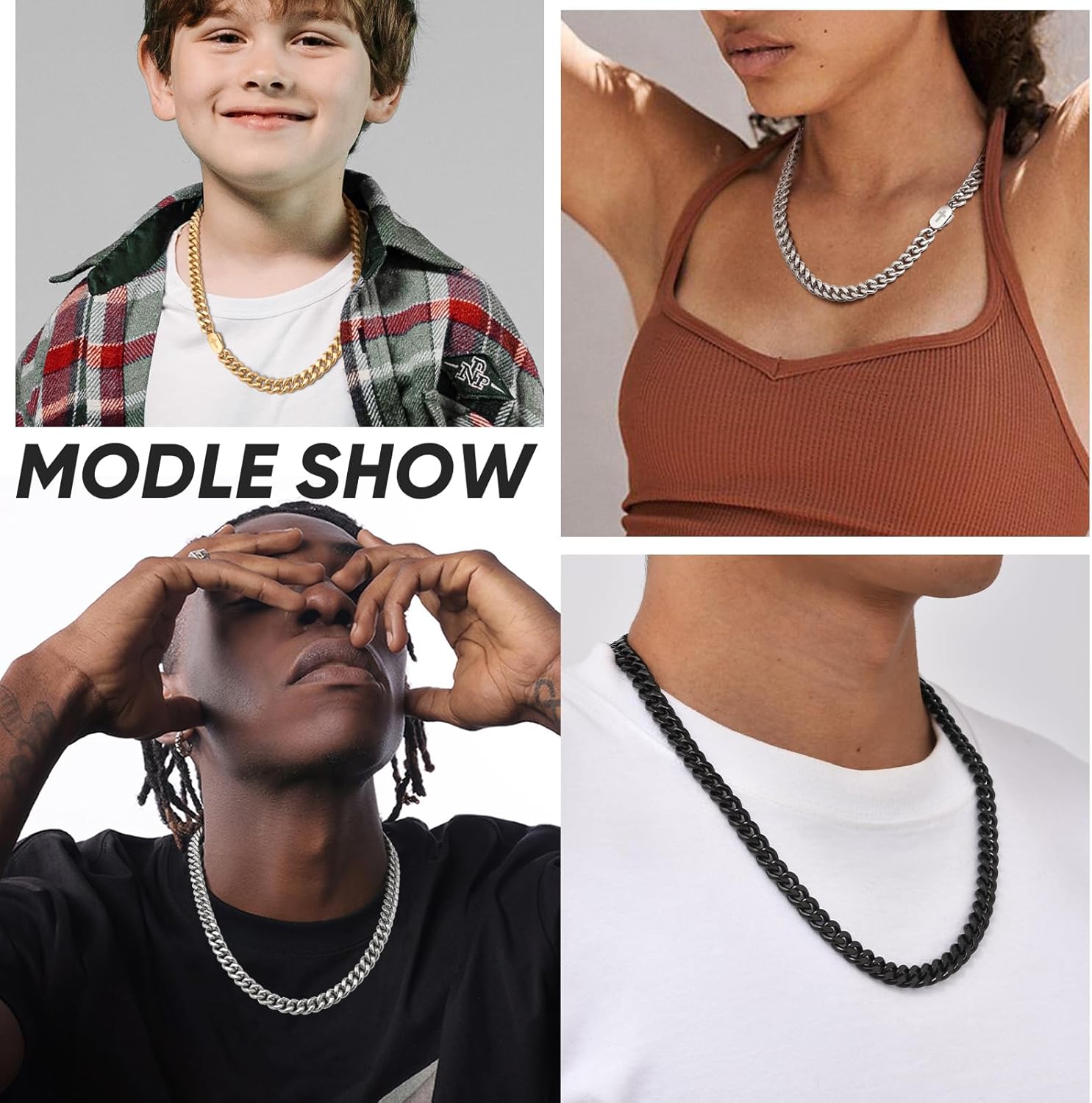 VNOX Cross Necklace for Men - Solid Silver/Gold Plated/Black Mens Cuban Link Chain Stainless Steel Necklaces, Cool Religious Christian Jewelry Gifts