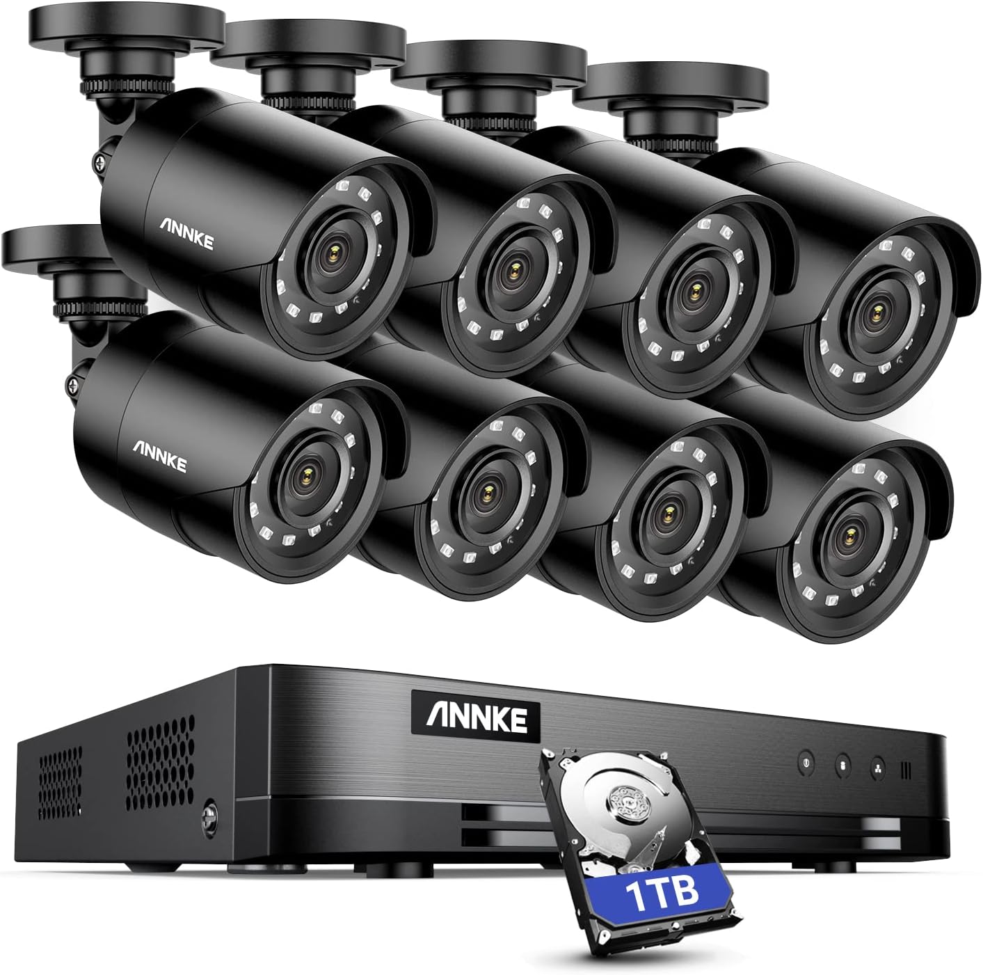 ANNKE 16-Channel 1080P Lite H.265+ DVR Security System with 1TB Hard Drive and 8X 2MP 1080P Outdoor Weatherproof Bullet Cameras, Mobile Remote Access, Live Viewing