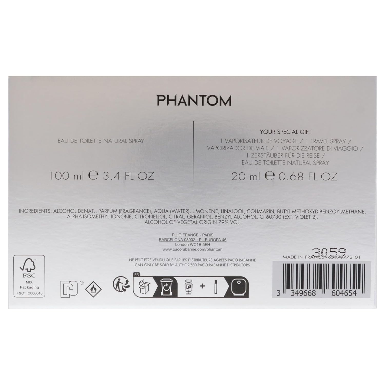 Phantom by Paco Rabanne for Men 2 Piece Set Includes: 3.4 oz Eau de Toilette Spray + 0.68 oz Eau de Toilette Spray - Image 7