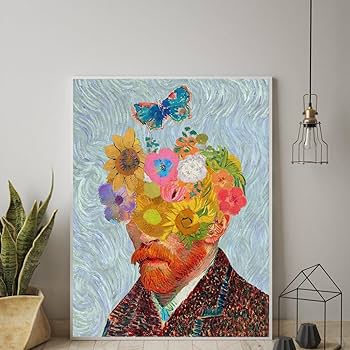 Amazon.co.jp: クリエイティブ写真ゴッホフィギュア絵画自画像抽象蝶花