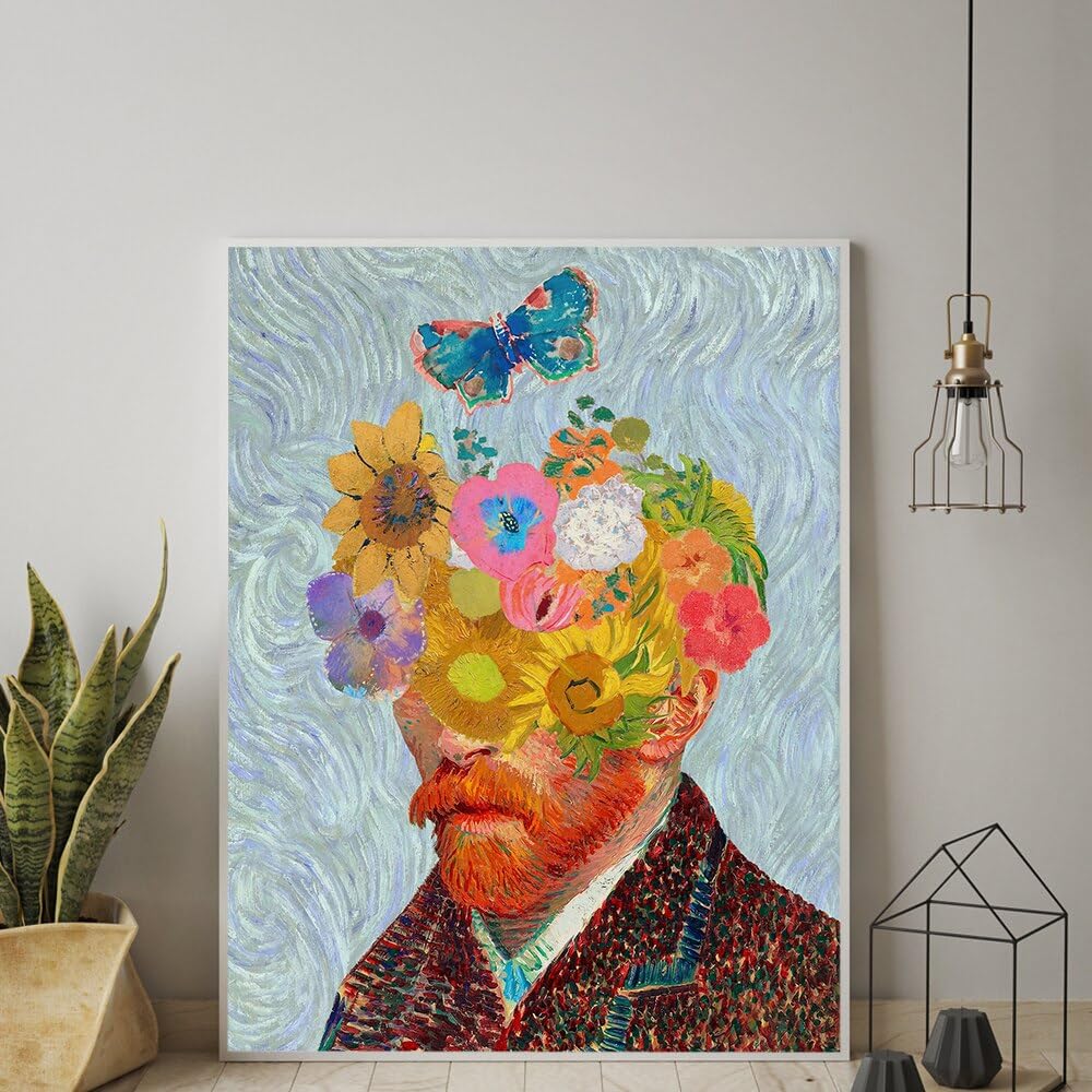 顔絵　飾り　絵画　絵 Amazon.co.jp: クリエイティブ写真ゴッホフィギュア絵画自画像抽象蝶花