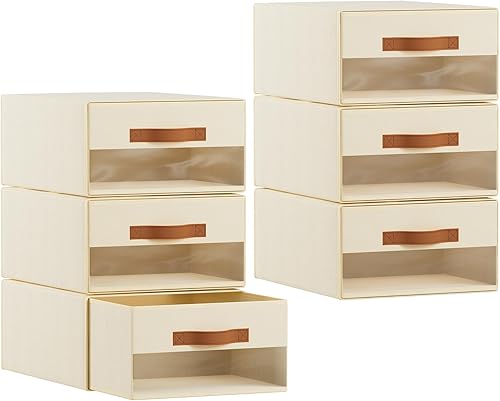 Miniatura 8 de Contenedores grandes de almacenamiento para armario, paquete de 6 cajas apilables extraíbles de tela con ventana transparente, contenedor