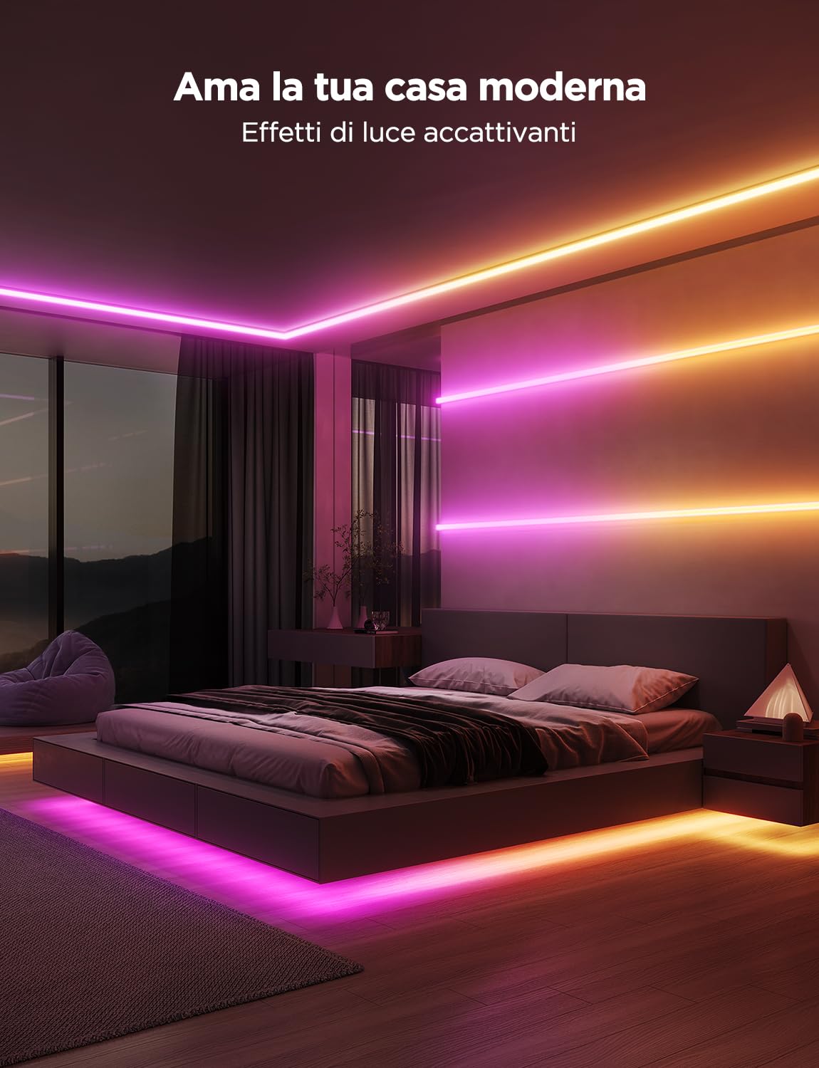 Govee RGBIC Striscia LED con Copertura, 5M LED Profilo con Luci Intelligenti Funzionano con Alexa e Google Assistant, Tagliabile e Collegabile, per Camera da Letto, Battiscopa, Studio, Mobiletto