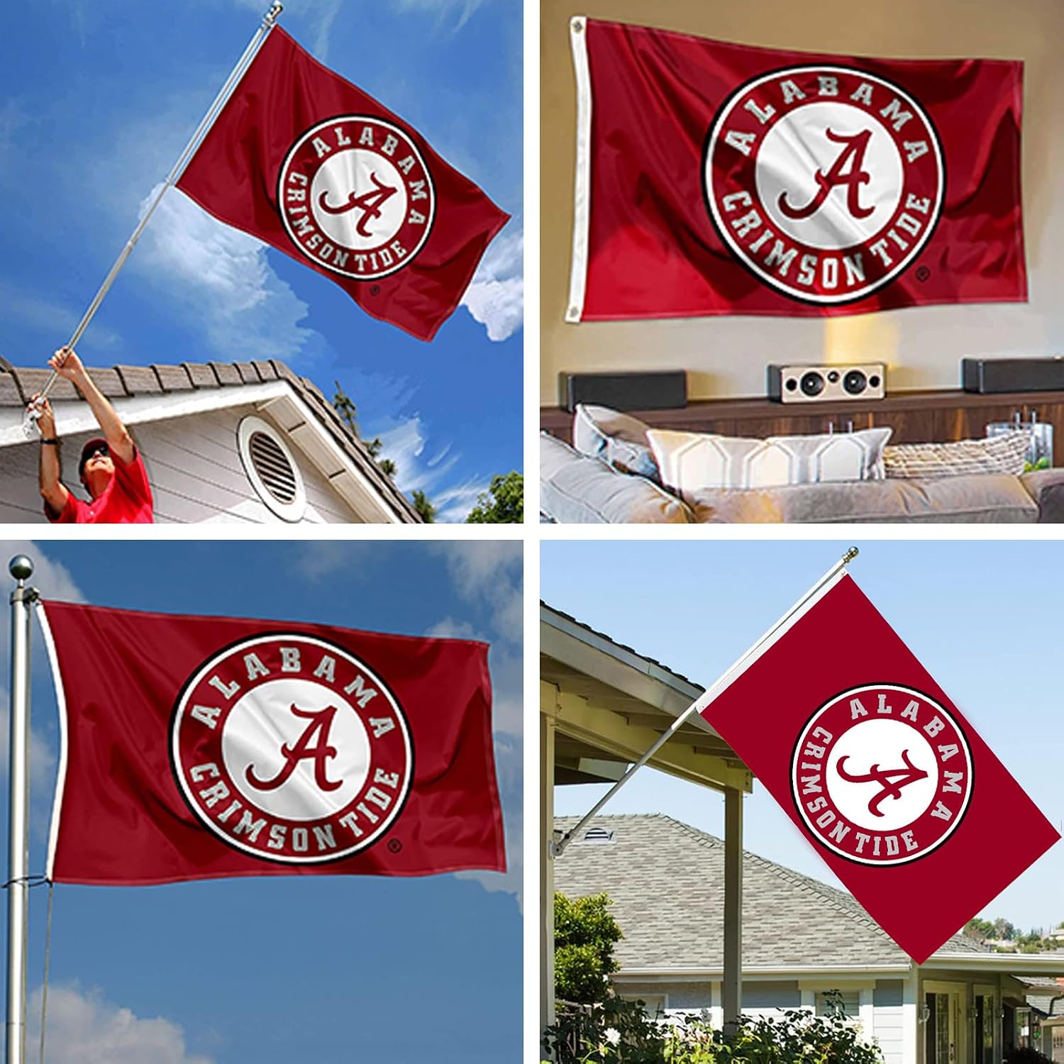Alabama Flag 3x5 Outdoor Double Sided Heavy Duty Durable Polyester 3 Ply Alabama AL State Flags With 2 Brass Grommets 4 Rows Stitched 3X5 FT
