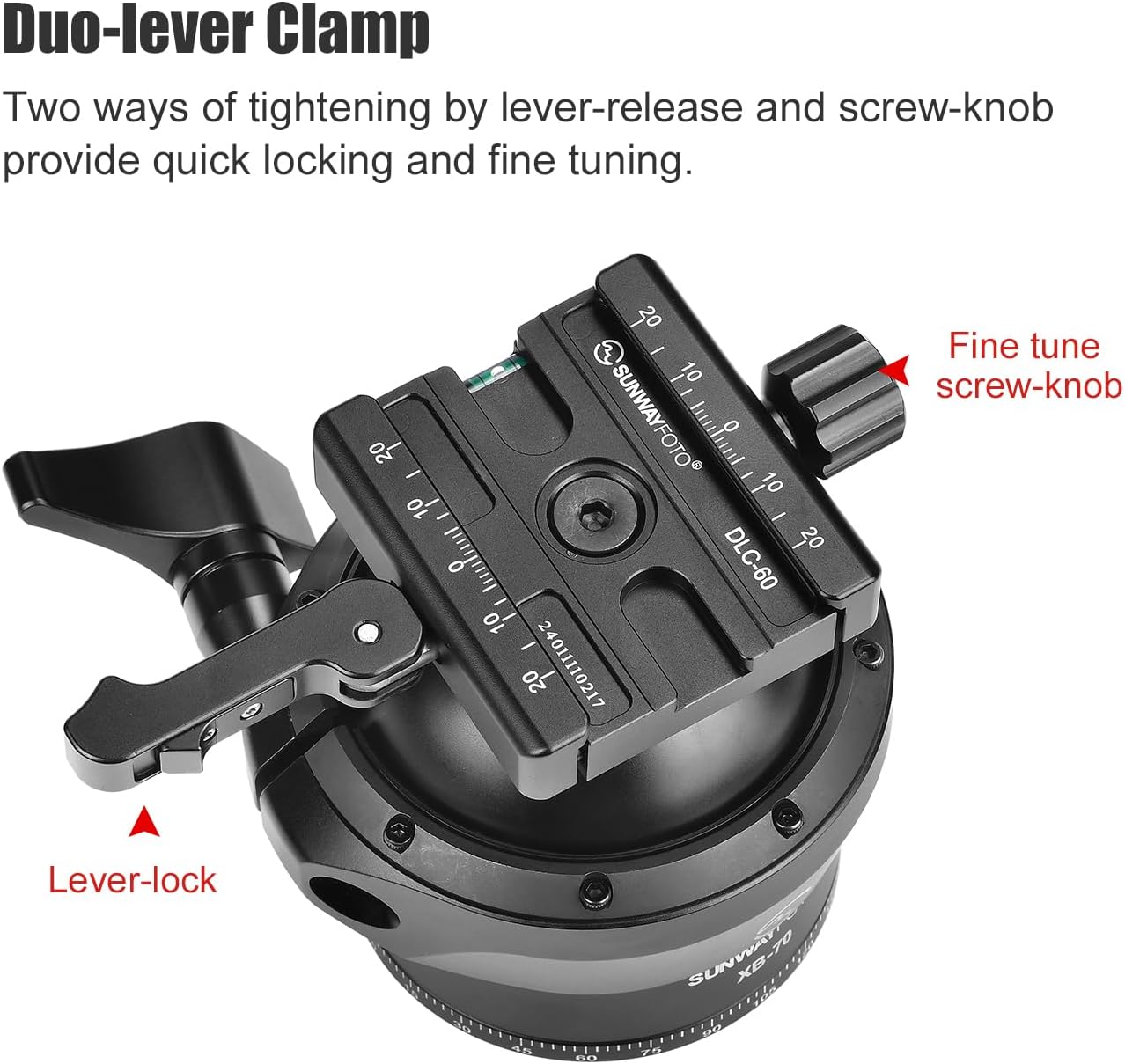 70mm Low Profile Tripod Ball Head,Ballhead for Hunting,Load 88.2lb(40KG), 2523