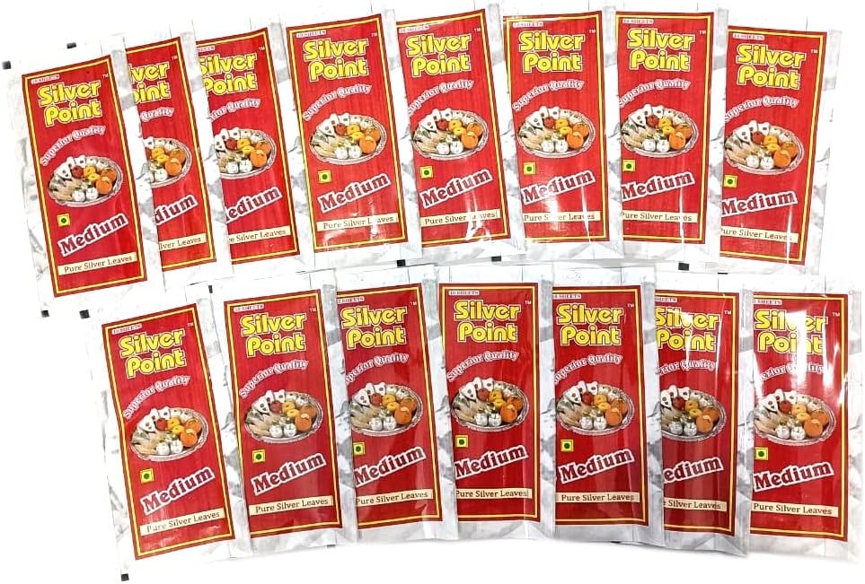 Silver Point Filigree Foil Sheet, Chandi Vark, Edible Silver Sheets for Indian Sweets, SilverFoil, silver sheet pack of 15 (10sheet in each pack)