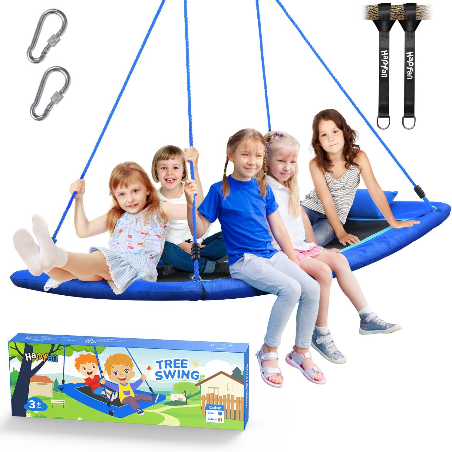 Hapfan 800 lbs 60 Inch Skycurve Platform Tree Swing for Kids and Adults with Pillow, Outdoor Swing for Kids, Textilene Fabric, 9.8 FT Hanging Straps (Blue)