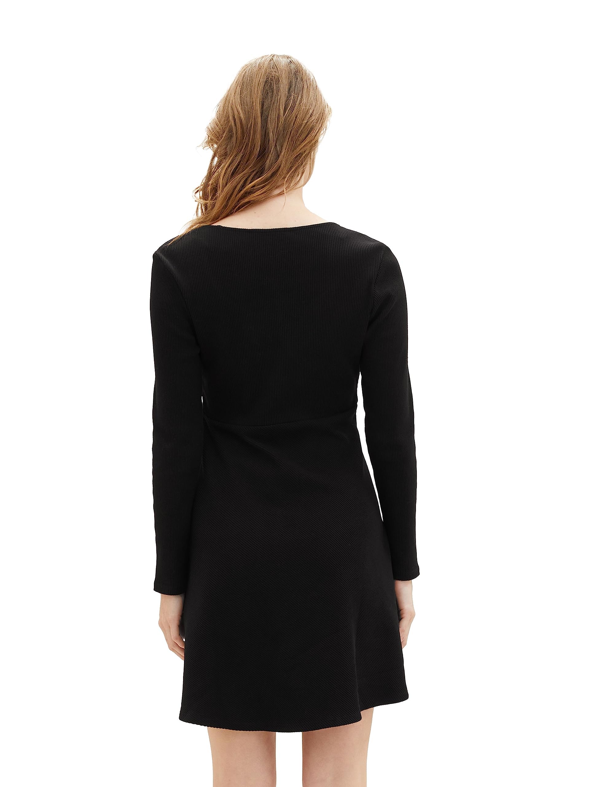 TOM TAILOR Denim Women's 1038134 Skater Jersey Dress with Ribbed Structure (Pack of 1), 14482 - Deep Black, M