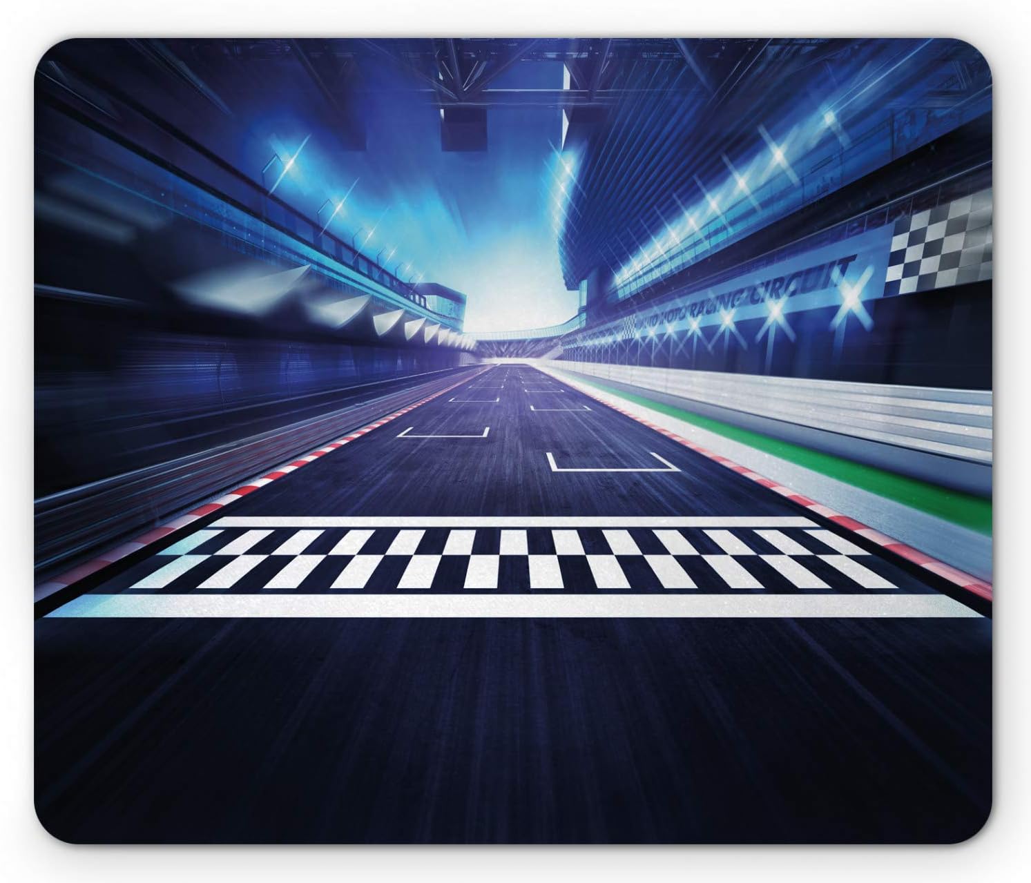 Lunarable Man Cave Mouse Pad, Finish Line on Racetrack Motion Blur Motorsports Competition Stadium Concept Image, Rectangle Non-Slip Rubber Mousepad, Standard Size, Dark Violet