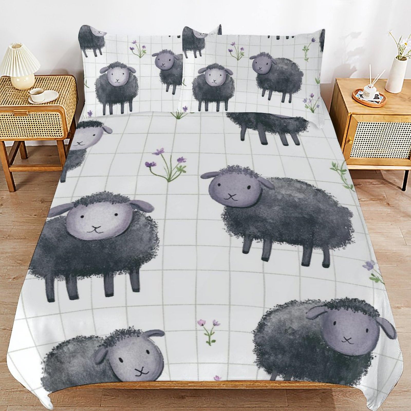 Juego de ropa de cama de oveja con cremallera de microfibra suave para niños