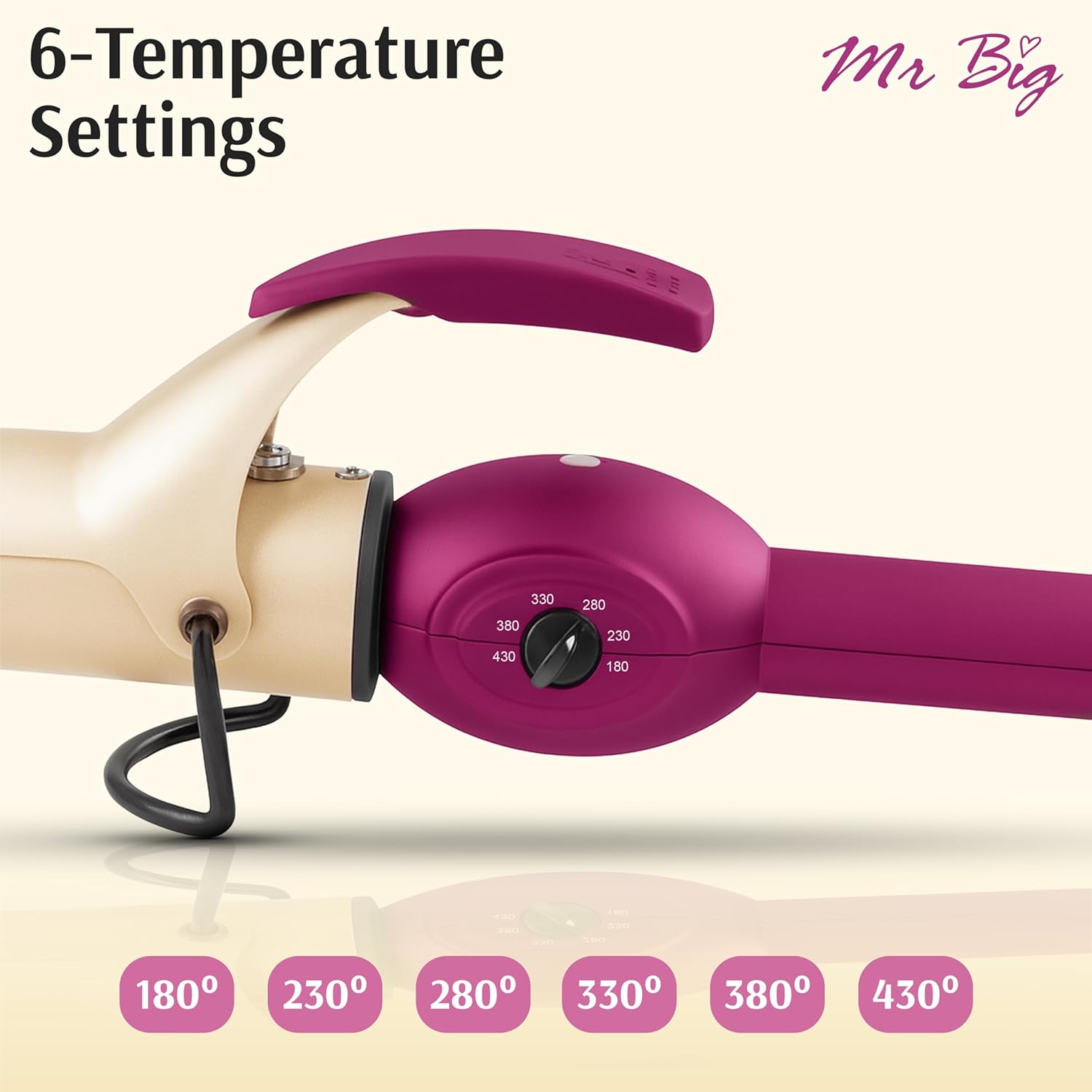 Mr Big Extra Long Curling Iron 1.25 Inch – 9.5-Inch Barrel for Long Hair, Ceramic Wand for Beach Waves & Curls, Adjustable Heat, Frizz-Free Professional Styling, Dual Voltage