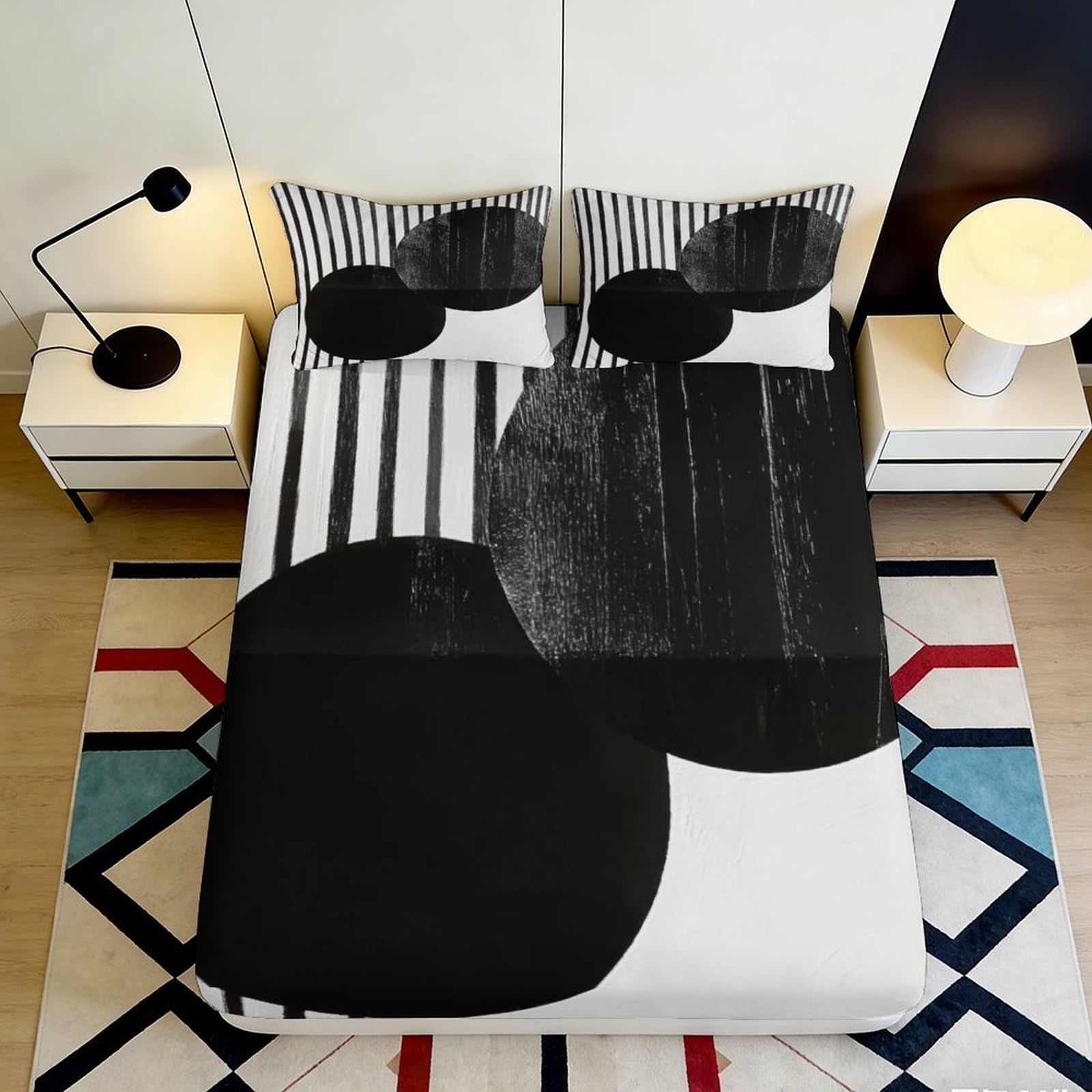 Dhbaneiok Style-8 3D Printed Geometric Art Fitted Sheet Microfiber Modern Monochrome Mattress Cover For Bedroom Guest Room Decor 90X200x25cm