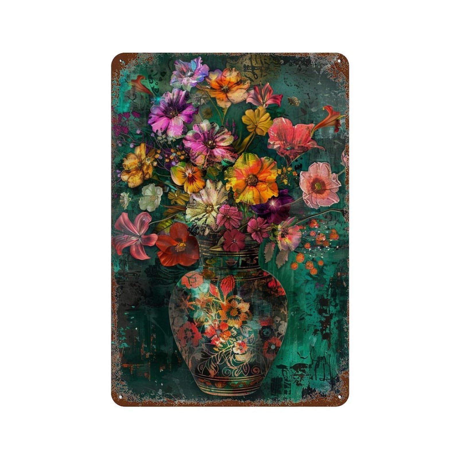 Floral Vase Art Print Decorative Tin Sign 11.8"x7.9", Farmhouse Wall Decor for Garage, Bar And Workshop Decor