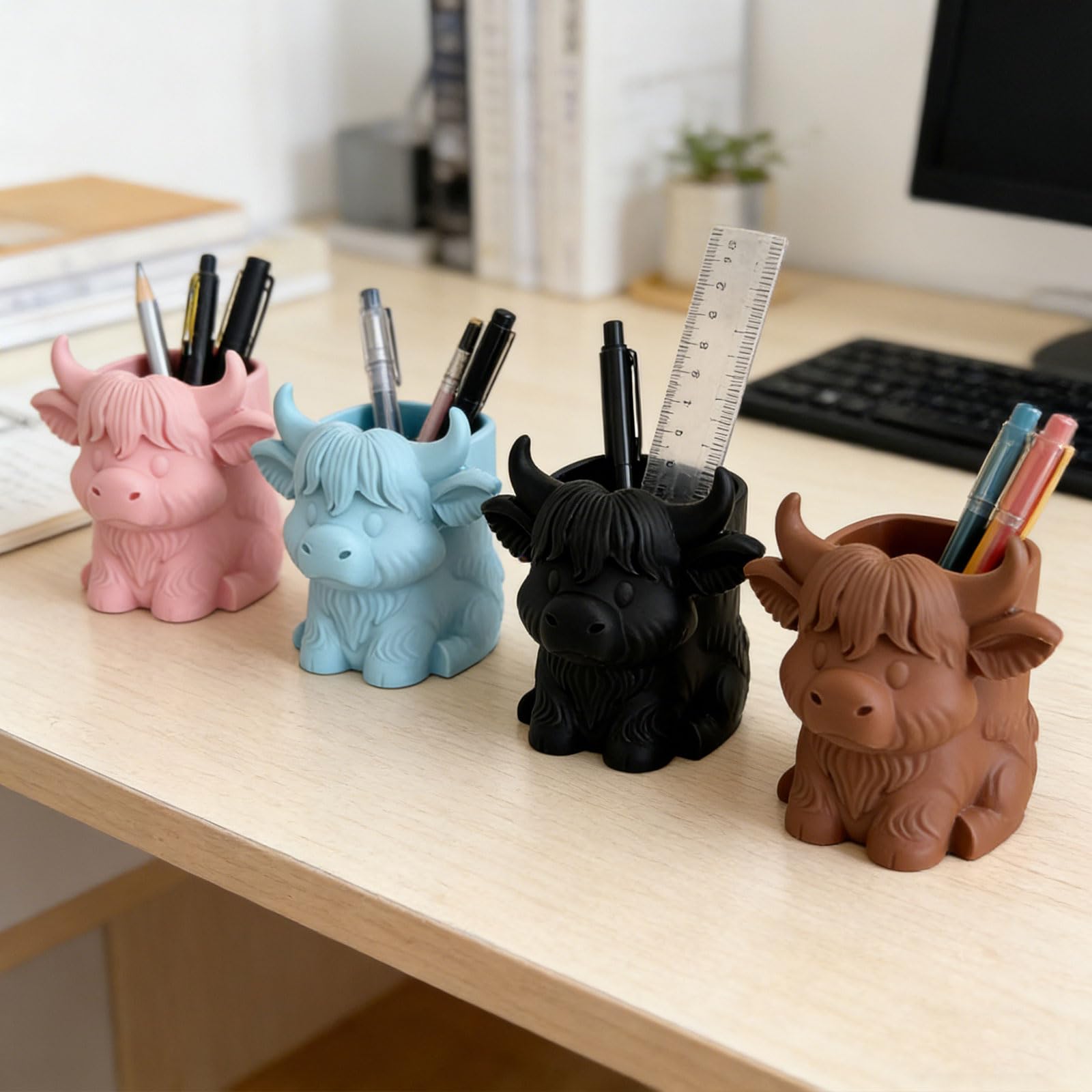 Pot à crayons fantaisie en forme de vache pour écrire des ustensiles et pinceaux de maquillage