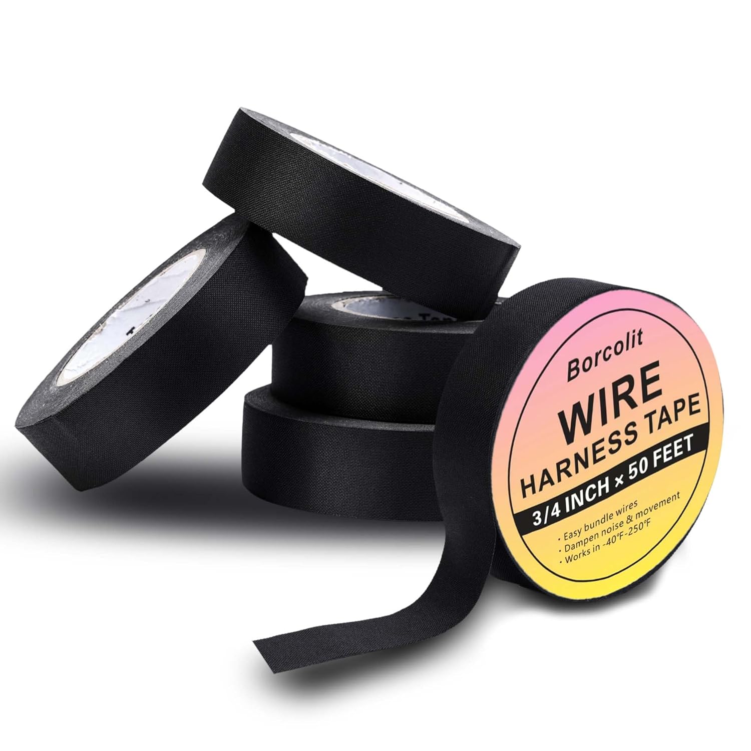 High Temp Self-Adhesive Wiring Harness Tape Durable Automotive Electrical Protection Tape Noise Damping Easy Application 3/4" x 50 ft 5 Rolls（19 mm x 15 m）