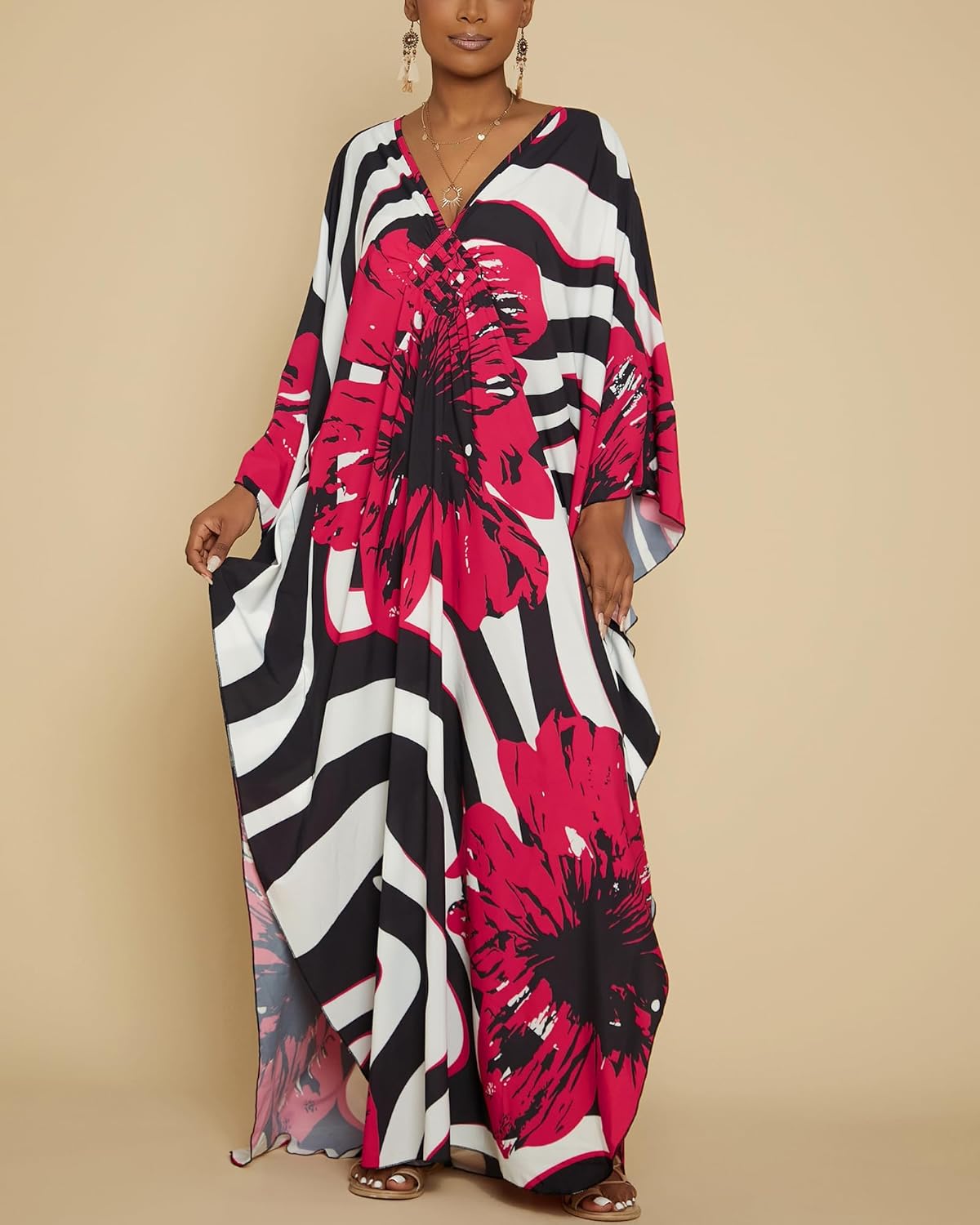 Bsubseach Women Floral Print Kaftan Dresses Plus Size Bathing Suit Cover Up Moo Moos Caftan Beach Dress for Swimwear Summer - Image 7