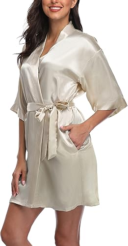 Batas cortas de satén para mujer, para dama de honor, ropa de dormir, kimono, bata de baño para novia, boda, fiesta