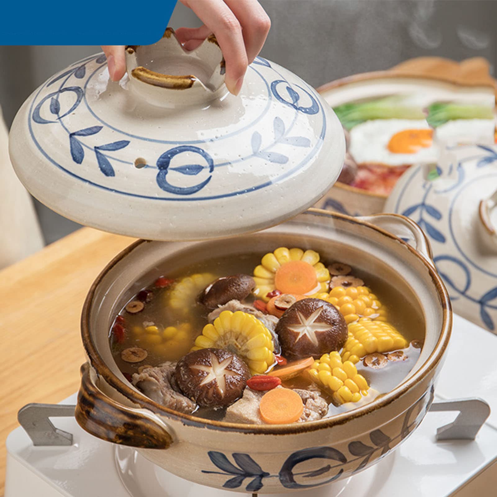 Lake Tian Keramische Kookpot, Klei Pot Koken, Aardewerk Pot, Japanse Donabe, Chinese Keramische/Casserole/Klei Pot/Aarden Pot Kookgerei Stoofpot Stockpot met Deksel Kleine Stoom, groen 5.5
