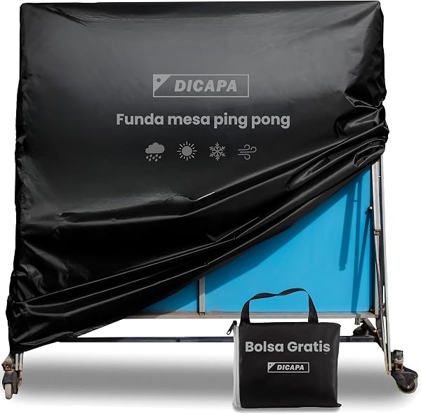 DICAPA Funda Mesa Ping Pong Exterior, Funda Protectora para Mesa Ping Pong Plegable de 165x70x165 cm, Funda Mesa ping pong Impermeable y Resistente (Negro) - 1