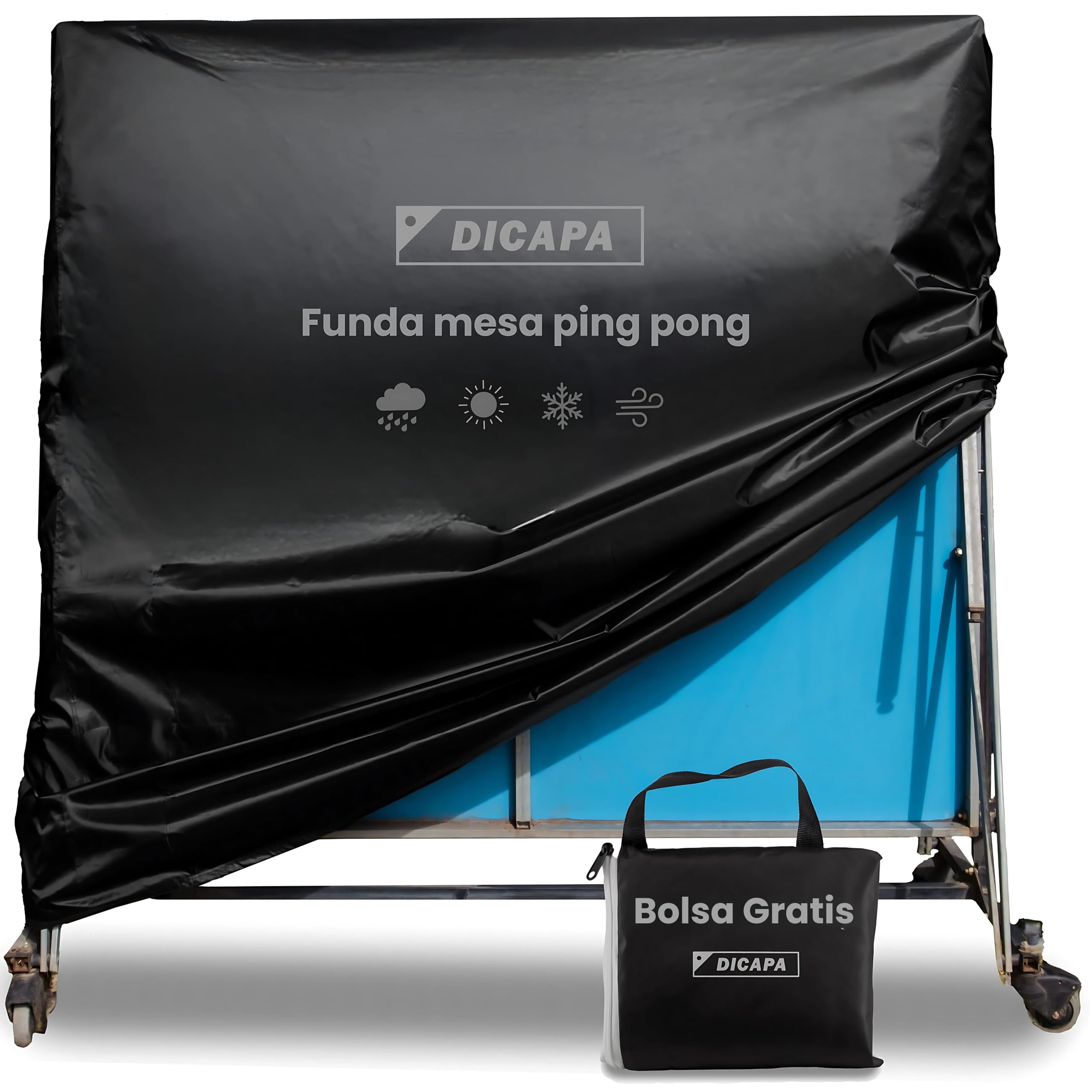 DICAPA Funda Mesa Ping Pong Exterior 165x70x165 cm Impermeable Resistente (Negro)