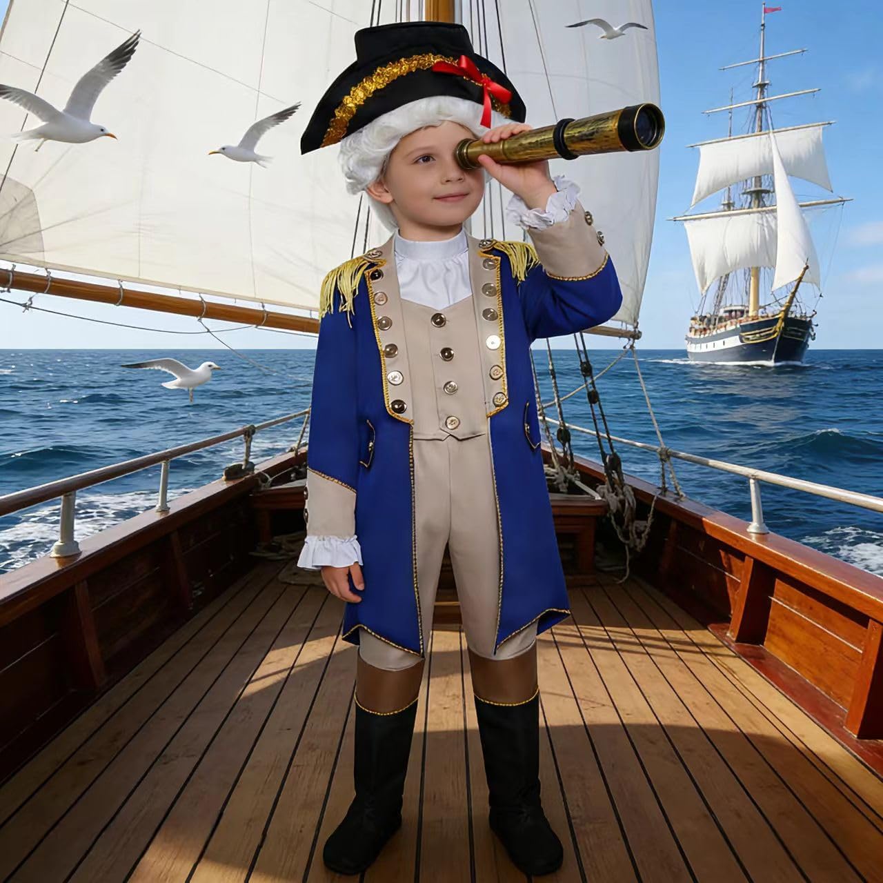 8Pcs George Washington Costume for Kids, Hamilton Colonial Boys Costume with Wig and Hat - Image 6