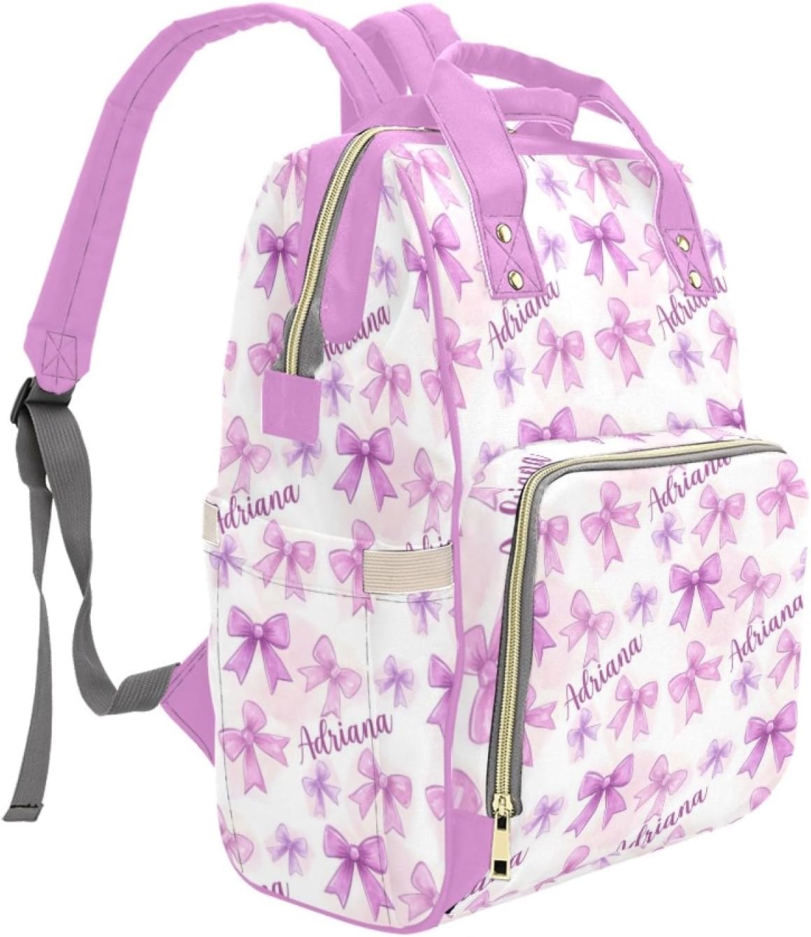 Custom Bow Diaper Bag Backpack for Women, Personalized Name Nursing Mommy Daypack, Diaper Bag for Baby Girls, New Mom Gifts