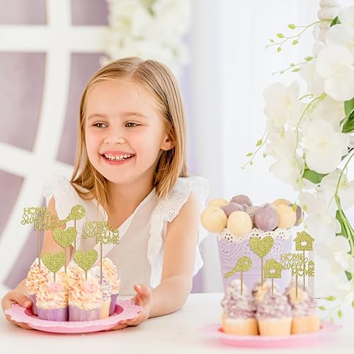 Miniatura 5 de 24 adornos dorados para cupcakes, 4 tamaños de decoración para cupcakes de inauguración de la casa, decoración para cupcakes Home Sweet Home para