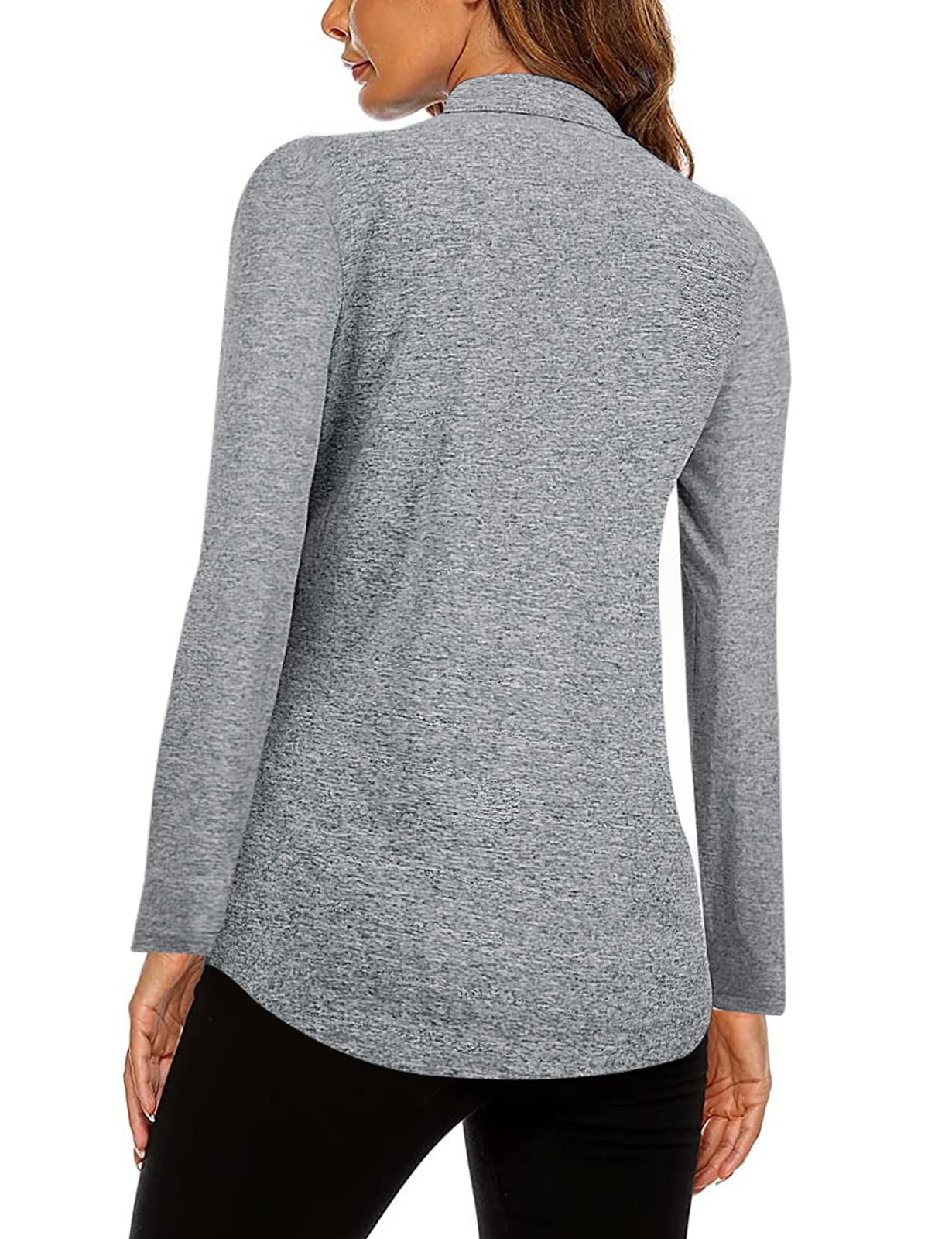 Koscacy Workout Tops for Women Long Sleeve, Shirts V Neck Half Zip Golf Pullover for Ladies Gym Training Outdoor Sports Shirts Workout Tennis Top Light Grey Large