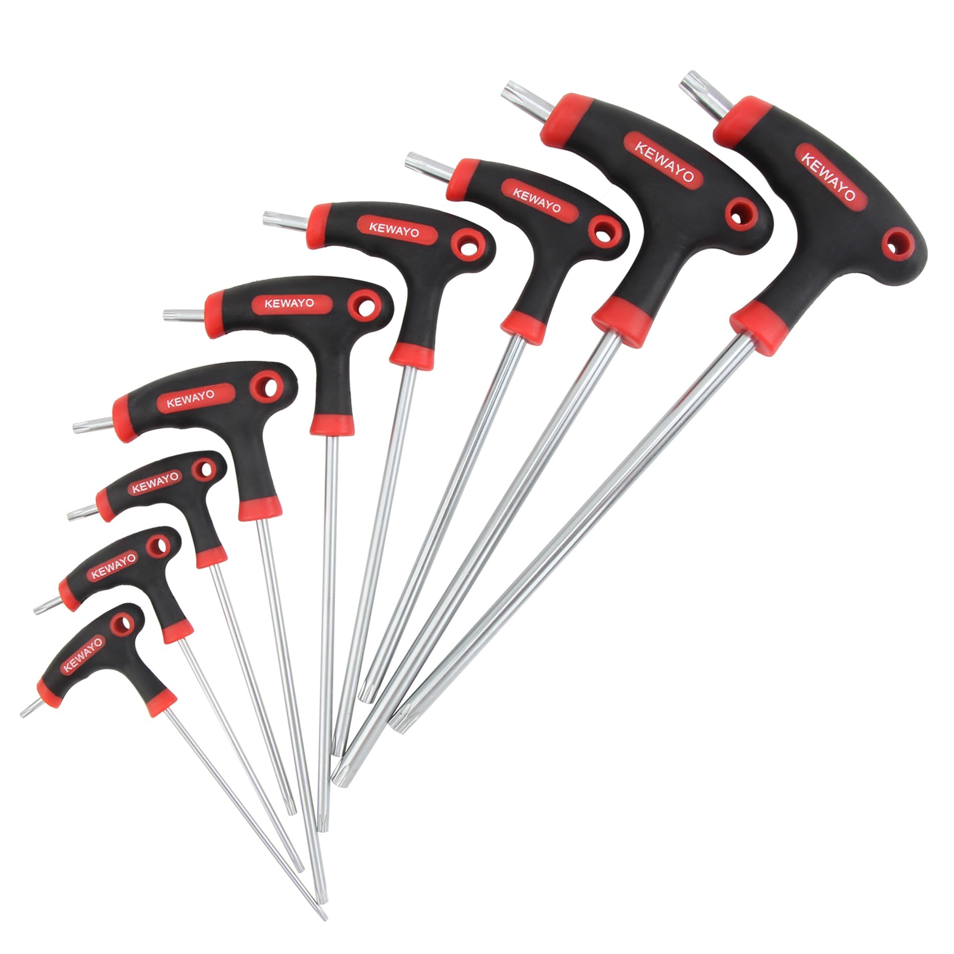 KEWAYO 9 Pieces Torx Key Wrench Set, T10-T50 T-Type Handle Star Key, Metric Long Arm Torx End Hex Key Wrenches Tool, Bike Pedal Handlebar Disc Brake Mount Repair
