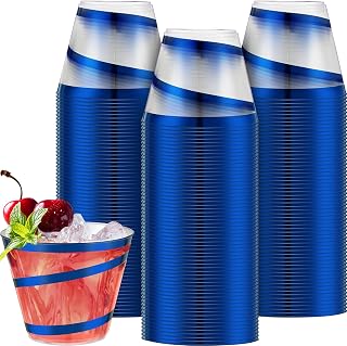Gejoy 100 Pcs 9 oz Rimmed Swirl Plastic Cup, Blue, Classic
