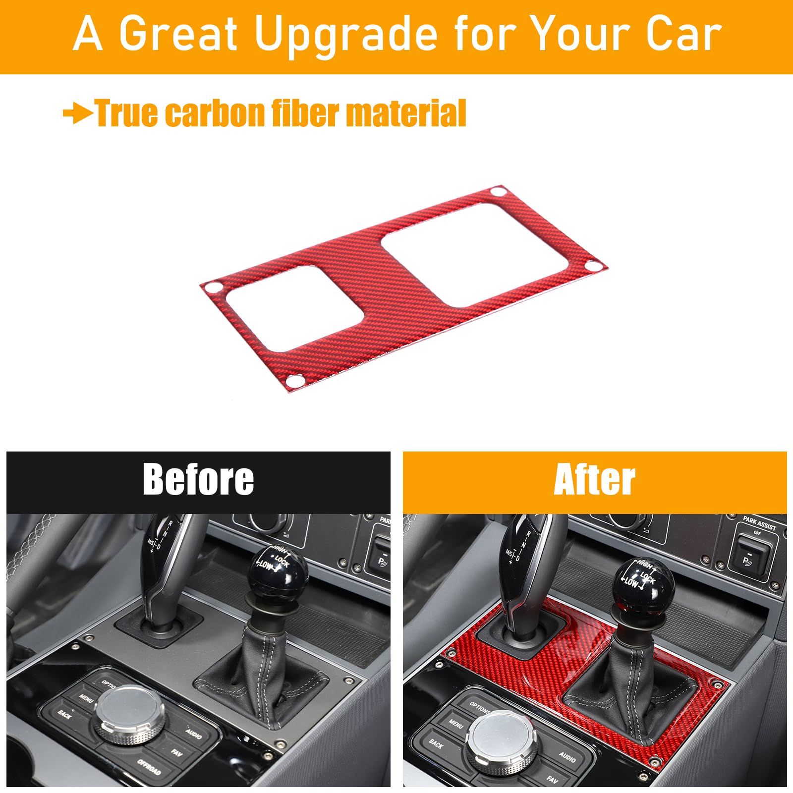 Bekantogy Center Control Shift Knob Panel Sticker Cover Compatible with INEOS Grenadier 2020-2024 Car Real Carbon Fiber Console Gear Shift Panel Trim Sticker (Red)