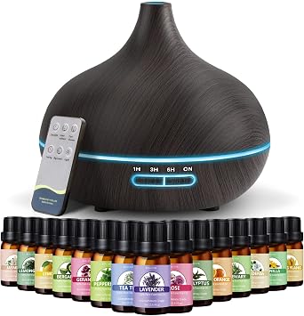 SACATR 550 ml الروائح الناشر مع 15 x10mL الزيوت الأساسية، تكنولوجيا الموجات فوق الصوتية، جهاز التحكم عن بعد لوزارة الداخلية
