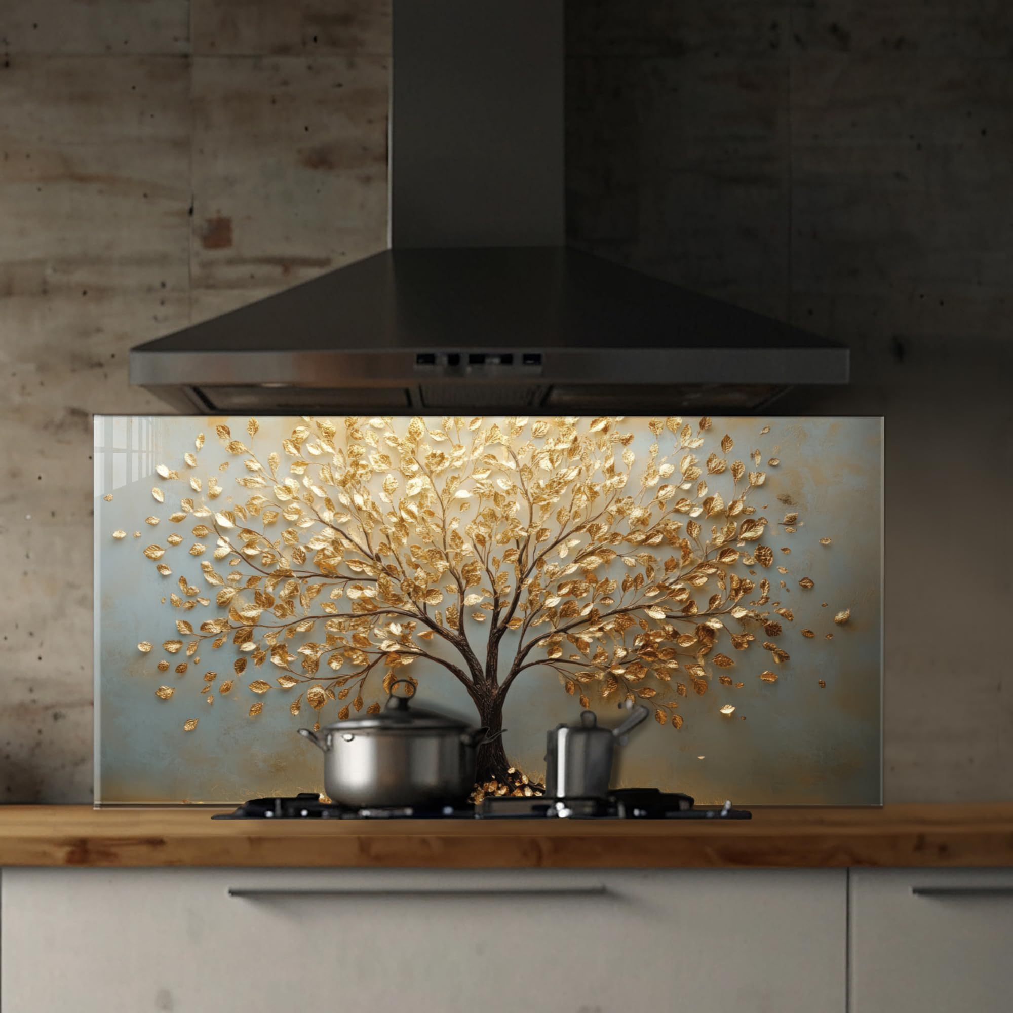 Roggmard Kitchen Backsplash, Stove Back Top Cover, Tree of Life Tempered Glass Splashback Tile, Kitchen Sink Cover Splash Guard, Home Kitchen Decor (30x14''-(76x35cm))