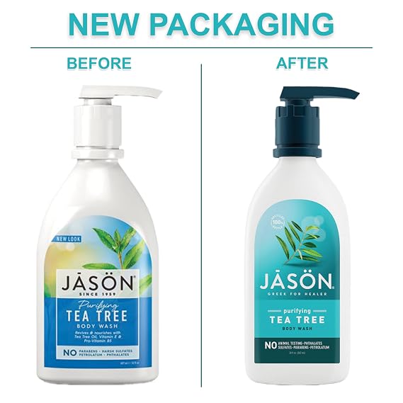 JASON Natural Body Wash, Purifying Tea Tree & Invigorating Rosewater, 30 Oz (2 Pack)