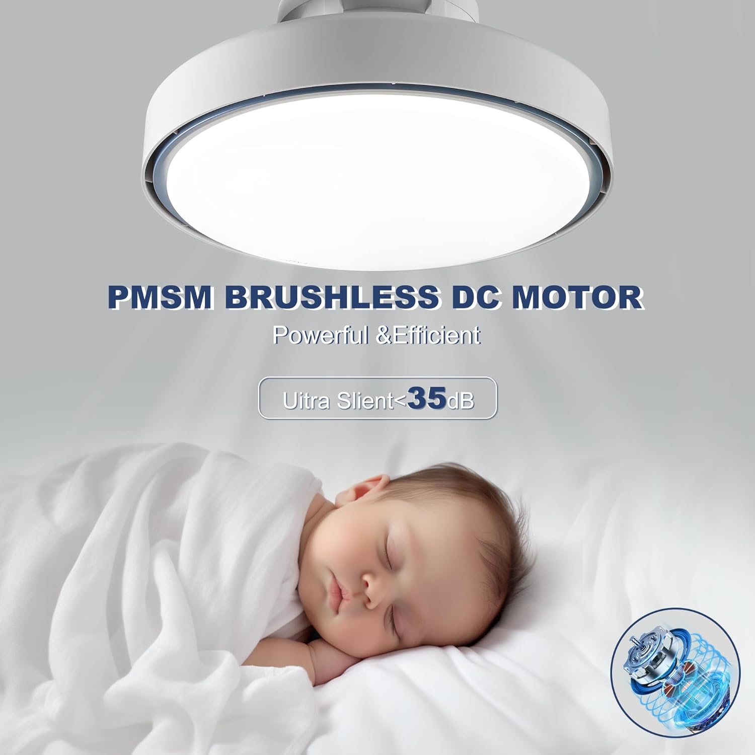 Ceiling Fan with Dimmer, 19.8 in Flush Mount Turbo Fan Light, 3 Colors 3000K-6000K, Bladeless Bedroom Ceiling Light, White Grey