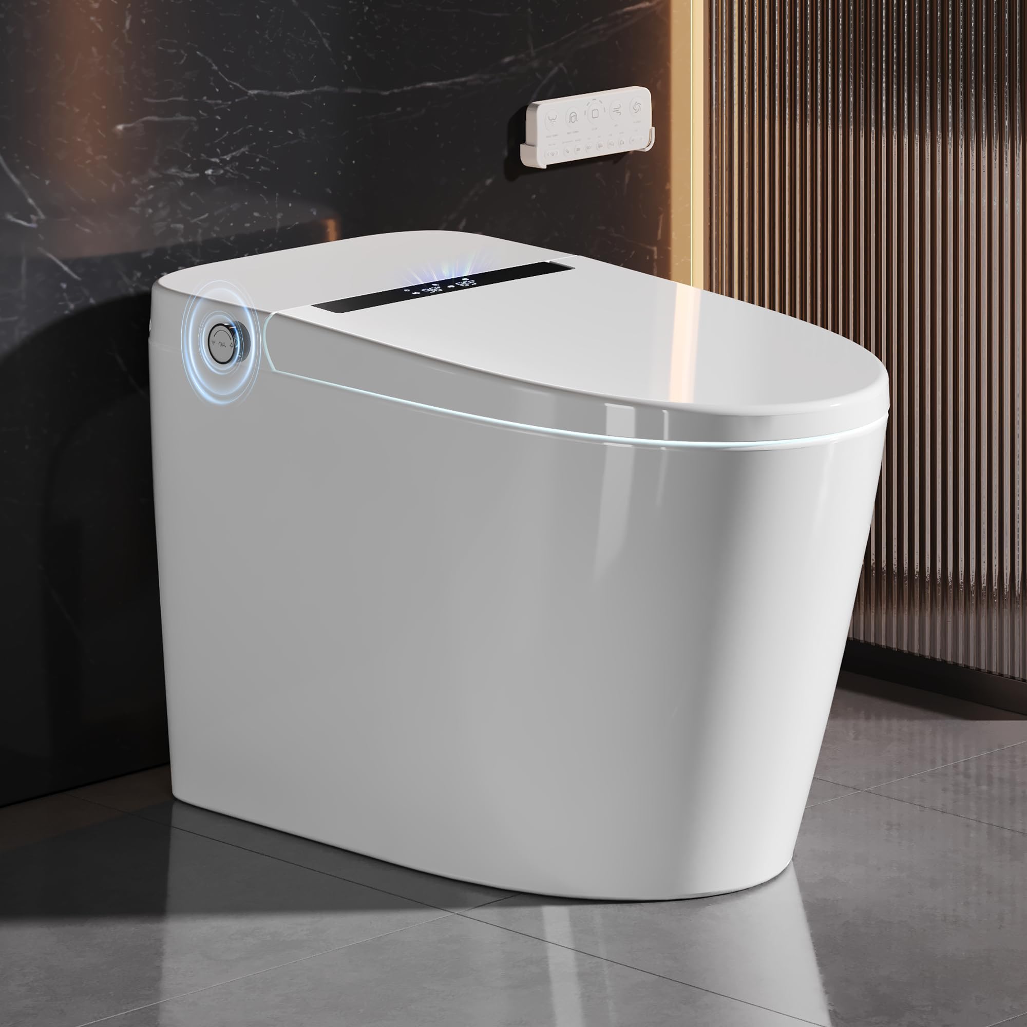 DeerValley Luxury Smart Toilet with Bidet Built in Bubble Wash, Auto Open/Close Lid Water Filter Instant Heated Seat Dryer, Soft-Close Modern Japanese One-Piece Toilet with Night Light for Bathrooms