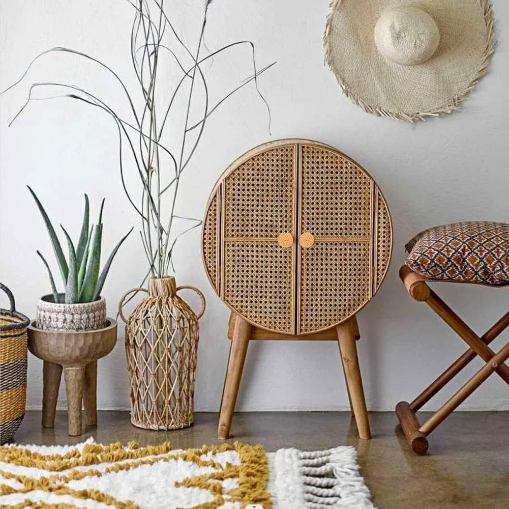 BetterJonny 12Pcs Rattan Cabinet Knobs, Boho Drawer Knobs Wooden Knobs Round Handmade Wicker Woven Knobs for Cabinets Dresser Handles