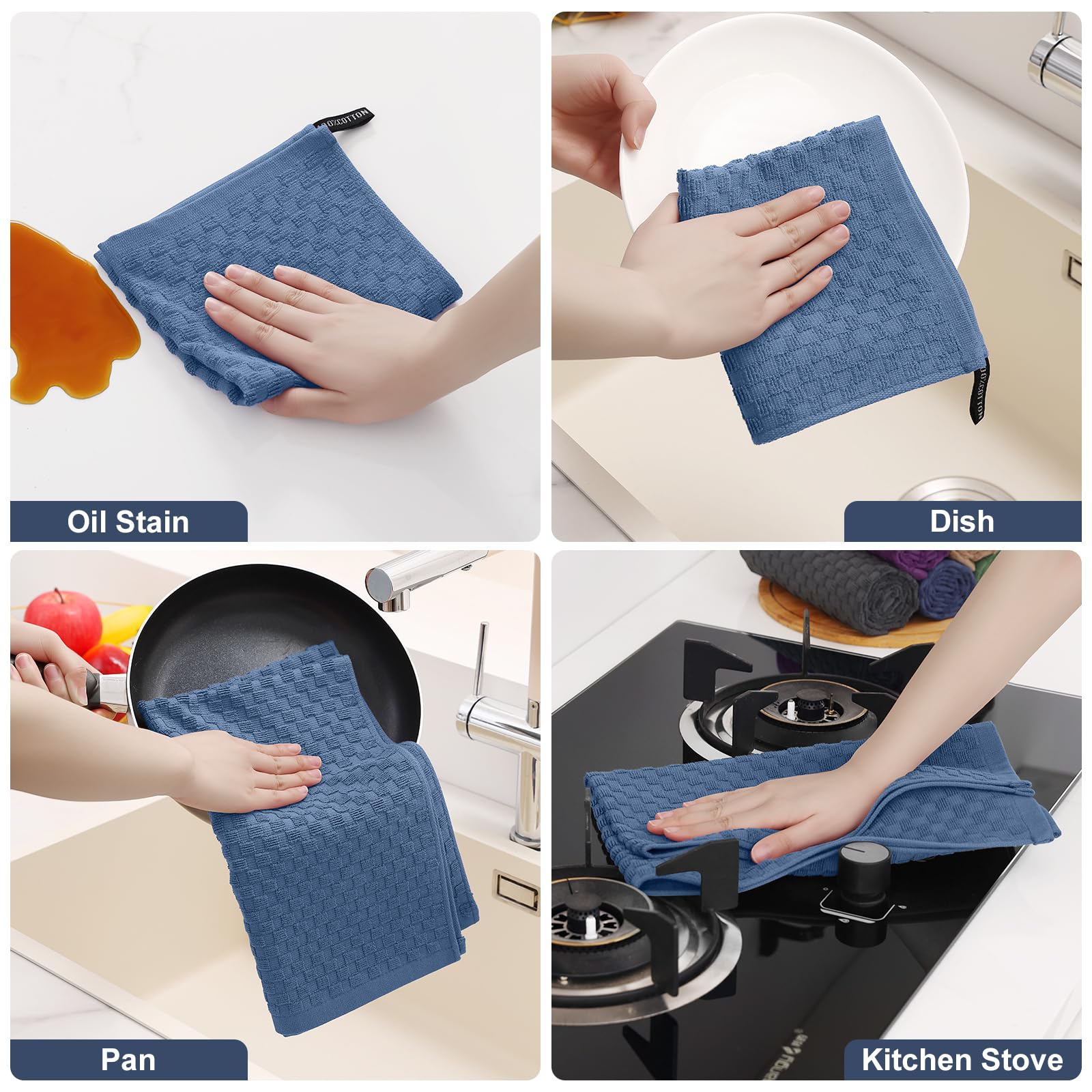 Homaxy Lot de 8 torchons de cuisine 100 % coton, bleu marine