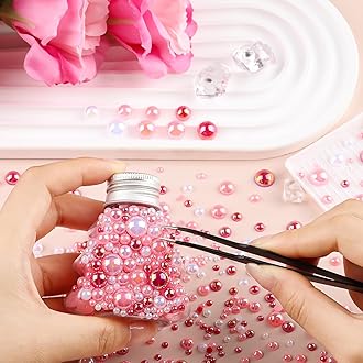 100g Flatback Pearls for Crafts,Assorted Sizes Half Round Pearl Beads Rhinestones for Nails,Pearl Flatback Resin Cabochons Beads for DIY Crafts Decoration (Pink Series)